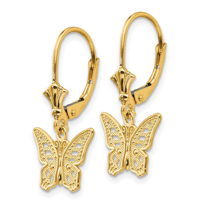 14k Yellow Gold Butterfly Leverback Drop & Dangle Earrings