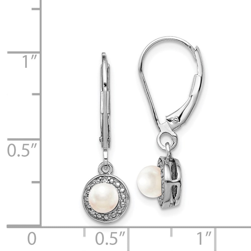 Sterling Silver Rhodium-plated Diam. & FW Cultured Pearl Dangle Earrings