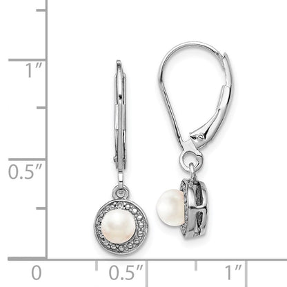 Sterling Silver Rhodium-plated Diam. & FW Cultured Pearl Dangle Earrings