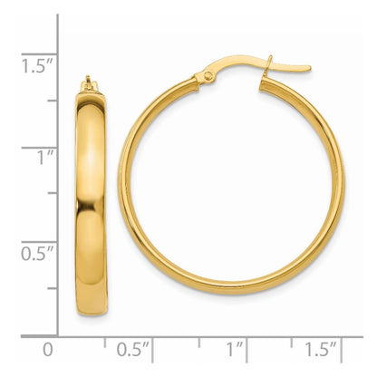 14k Yellow Gold 4x25mm Polished Hoop Earrings