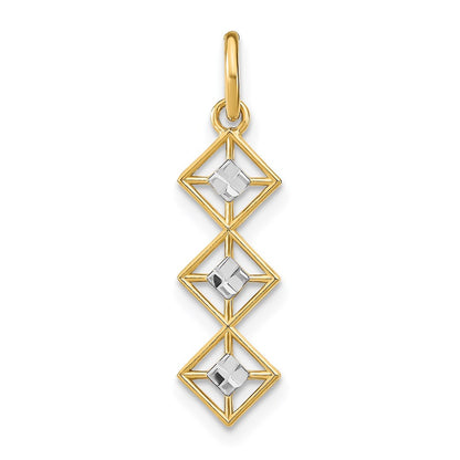 14k Yellow Gold Rhodium and Diamond-Cut 3 Diamond Shapes Charm Pendant