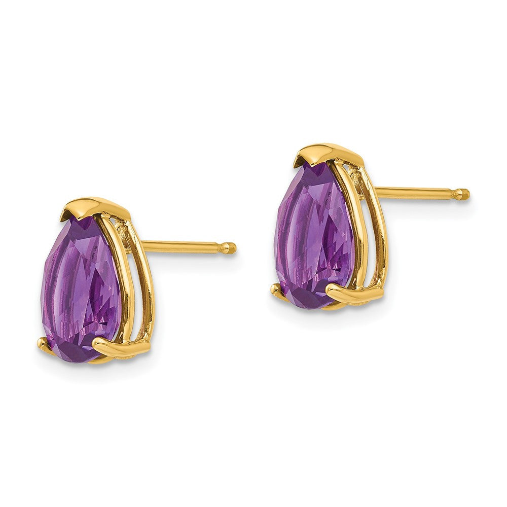 14k Yellow Gold 10x7mm Pear Amethyst Stud Earrings