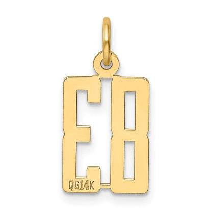 14k Yellow Gold Small Elongated Number 83 Charm Pendant