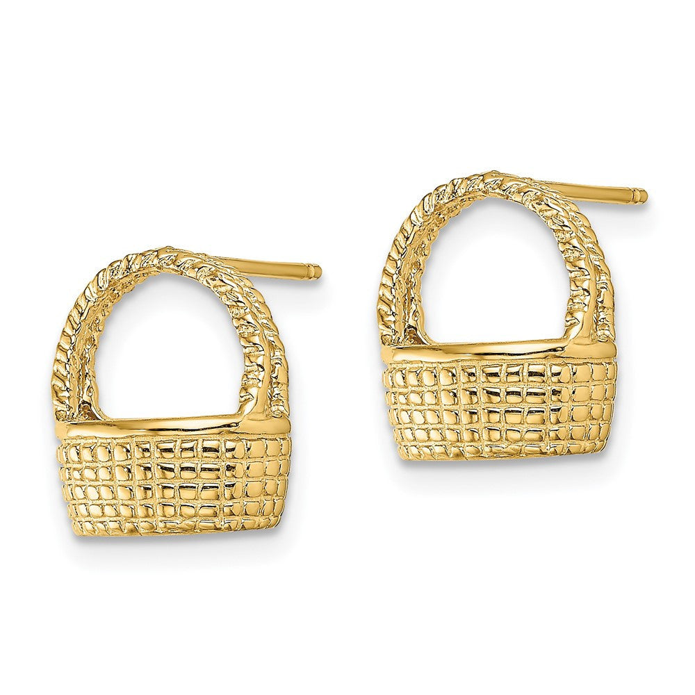 14k Yellow Gold Basket Flat Back Stud Earrings