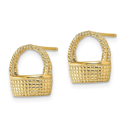 14k Yellow Gold Basket Flat Back Stud Earrings