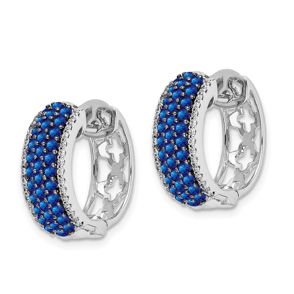 14k White Gold Diamond and Sapphire Hinged Hoop Earrings