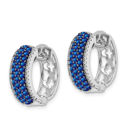 14k White Gold Diamond and Sapphire Hinged Hoop Earrings