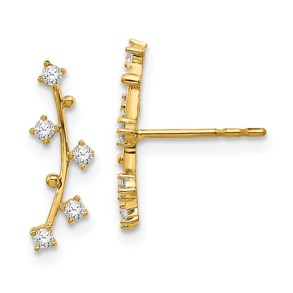 14k Yellow Gold Polished Bar CZ Dangle Earrings