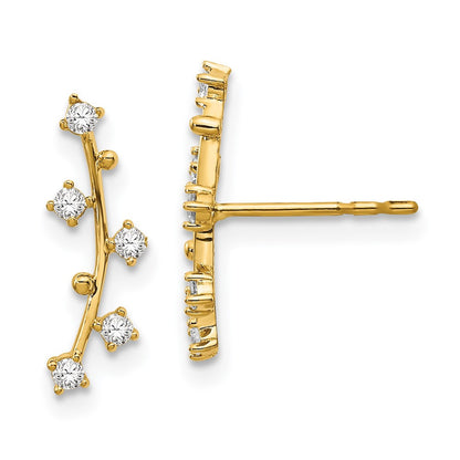 14k Yellow Gold Polished Bar CZ Dangle Earrings