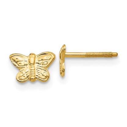 14k Yellow Gold Polished Butterfly Screwback Stud Earrings