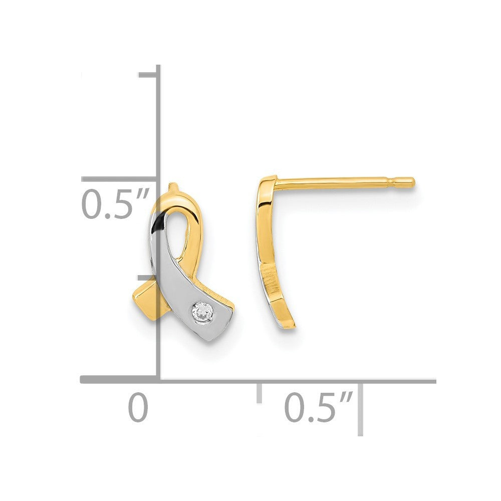 14k Yellow Gold White Rhodium CZ Awareness Dangle Earrings