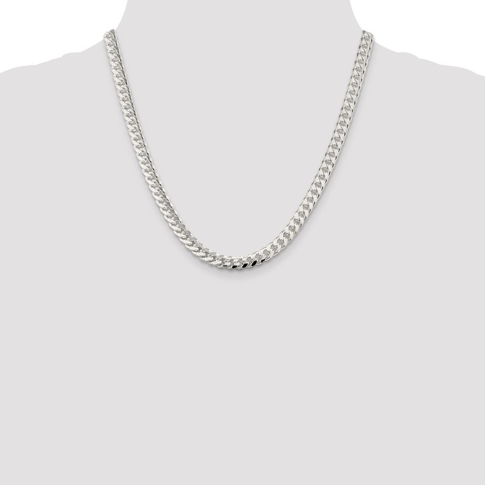 Sterling Silver 7mm Domed w/ Side Diamond-Cut Curb Chain Necklace 20"