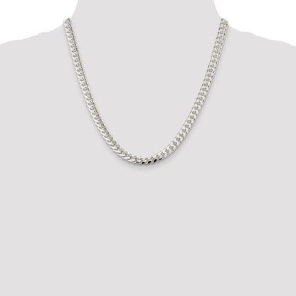 Sterling Silver 7mm Domed w/ Side Diamond-Cut Curb Chain Necklace 20"