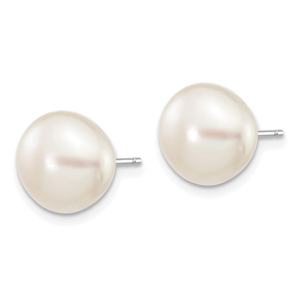 14k White Gold 9-10mm White Button Freshwater Cultured Pearl Stud Earrings