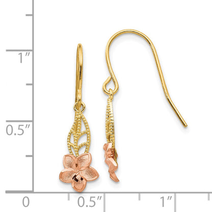 14K Two-tone Fancy Plumeria Dangle Earrings