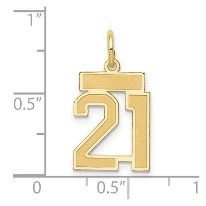 14k Yellow Gold Small Satin Number 21 Charm Pendant