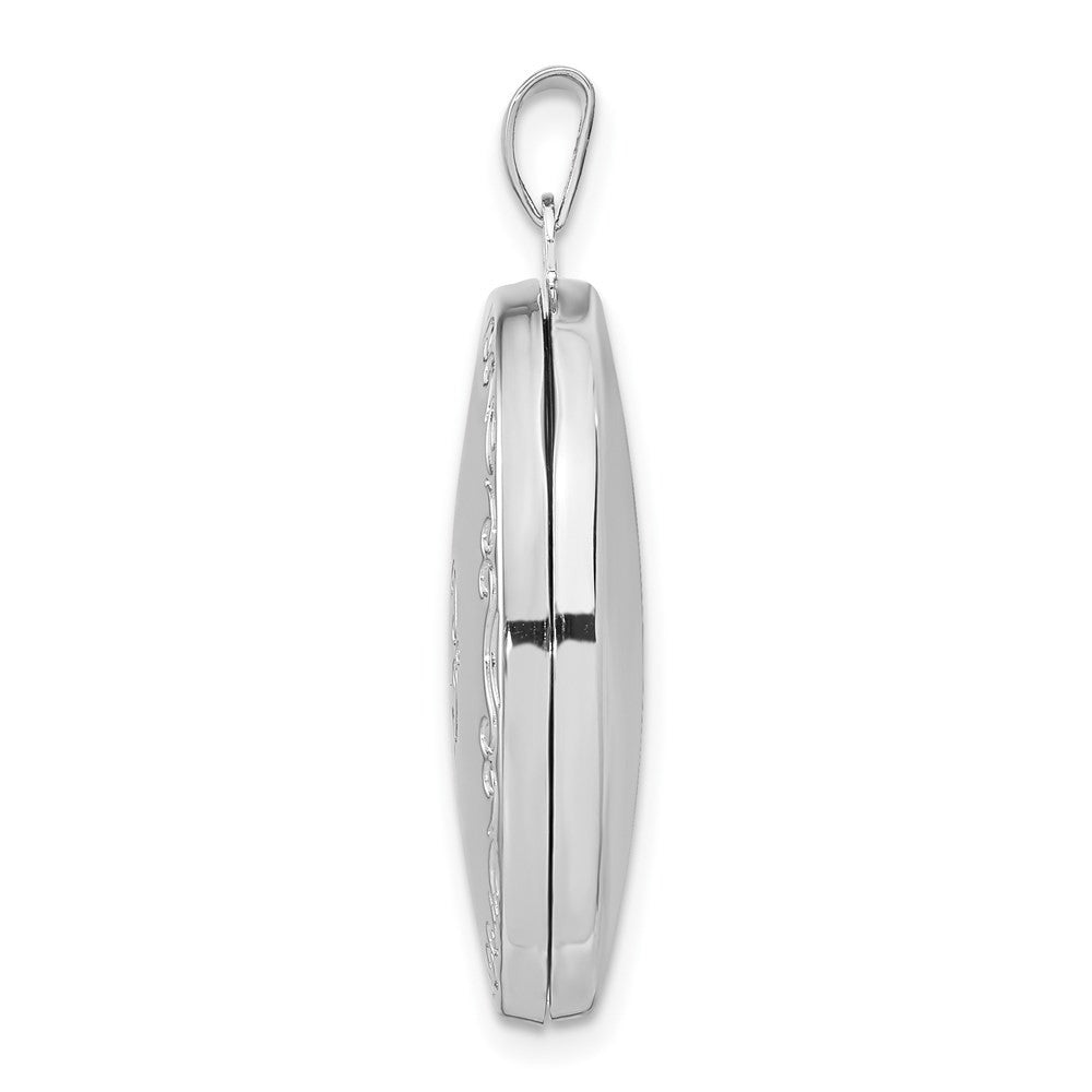 Sterling Silver Rhodium-plated 29mm Fancy Oval Family Locket Pendant