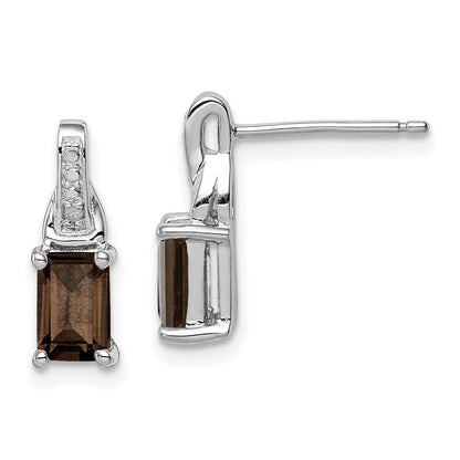 Sterling Silver Rhodium-plated Diamond and Smoky Quartz Dangle Earrings