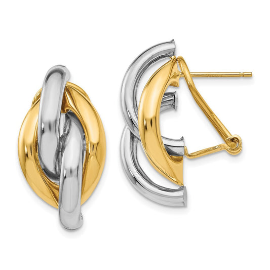 14k Two-tone Swirl Omega Back Stud Earrings