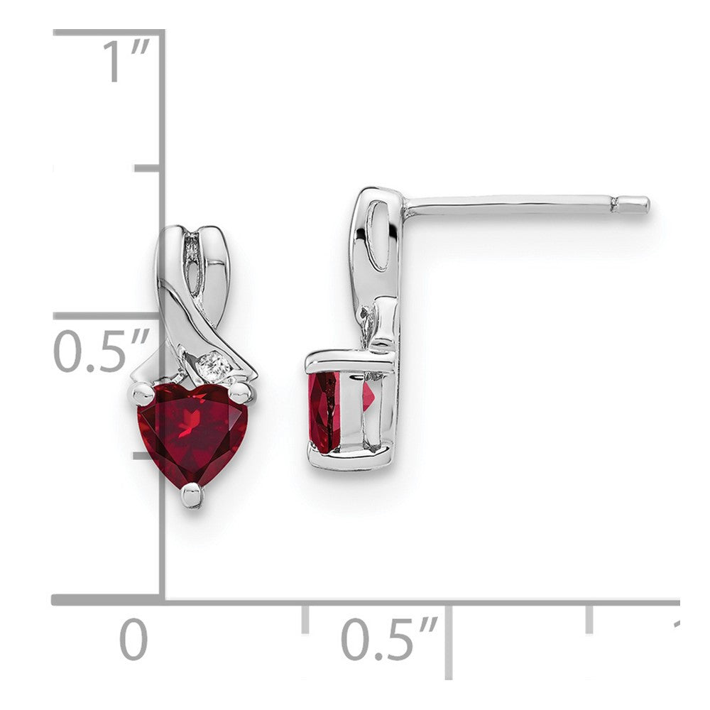 Sterling Silver Rhodium-plated Created Ruby and Diamond Dangle Earrings