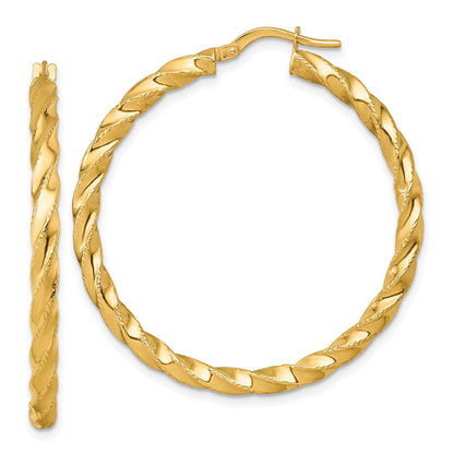 14k Yellow Gold Polished Diamond-cut Twisted 3.00 x 40mm Tube Hoop Earrings