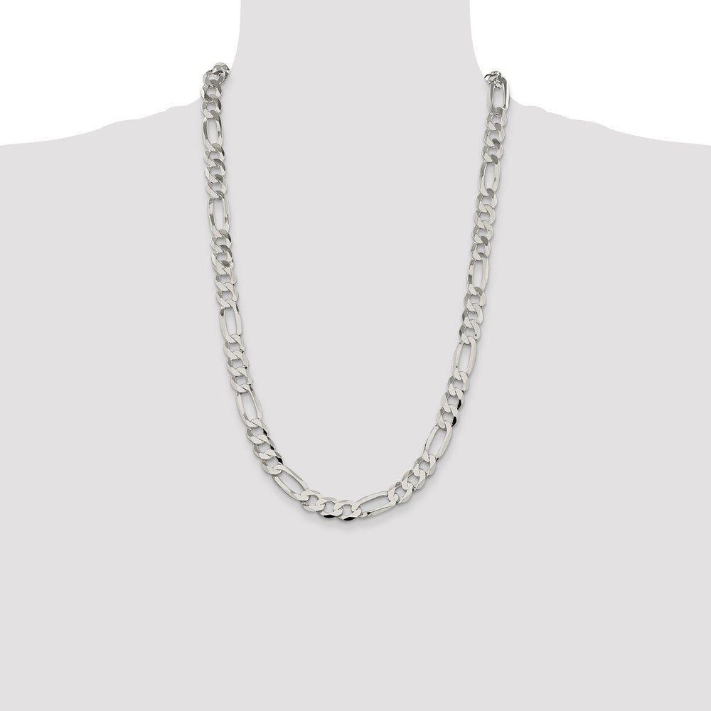 Sterling Silver 9.7mm Lightweight Flat Figaro Chain Necklace 26"