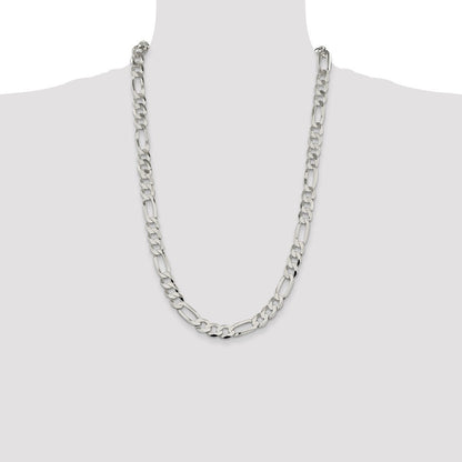Sterling Silver 9.7mm Lightweight Flat Figaro Chain Necklace 26"