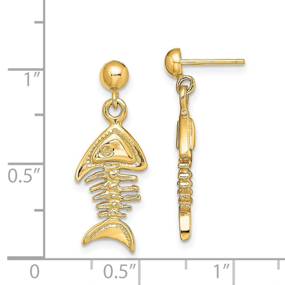 14k Yellow Gold 3-D Fishbone Dangle Earrings