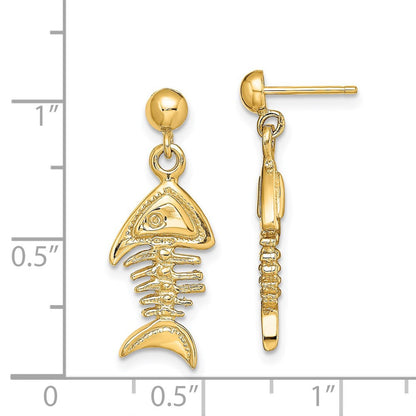 14k Yellow Gold 3-D Fishbone Dangle Earrings