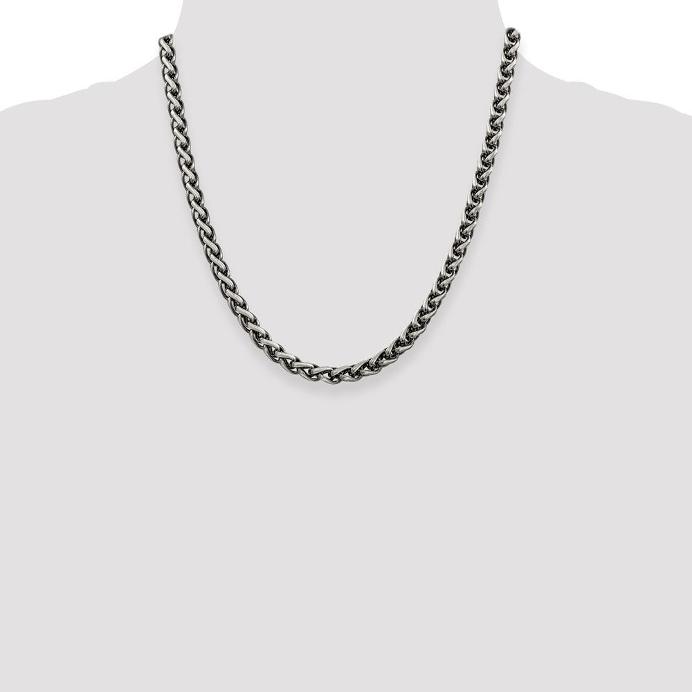 Sterling Silver Antiqued 6mm Round Spiga Chain Necklace 20"