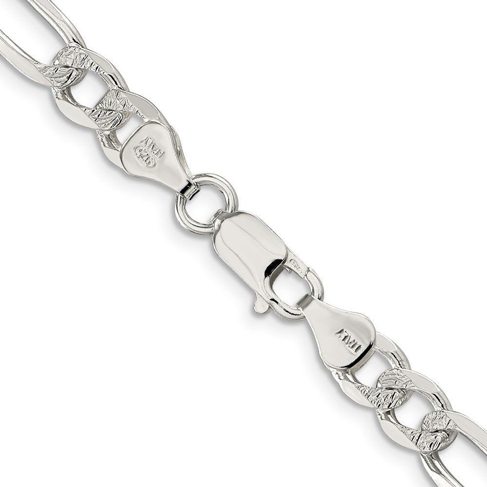 Sterling Silver 7.0mm Pav� Flat Figaro Chain Necklace 24"
