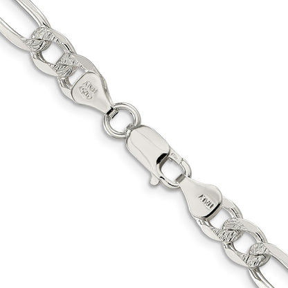 Sterling Silver 7.0mm Pav� Flat Figaro Chain Necklace 24"