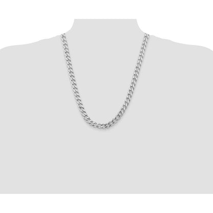 Sterling Silver Rhodium-plated 9.3mm Curb Chain Necklace 24"