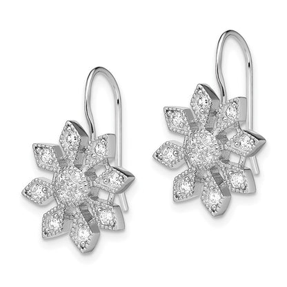 Sterling Silver Rhodium-plated CZ Snowflake Dangle Earrings