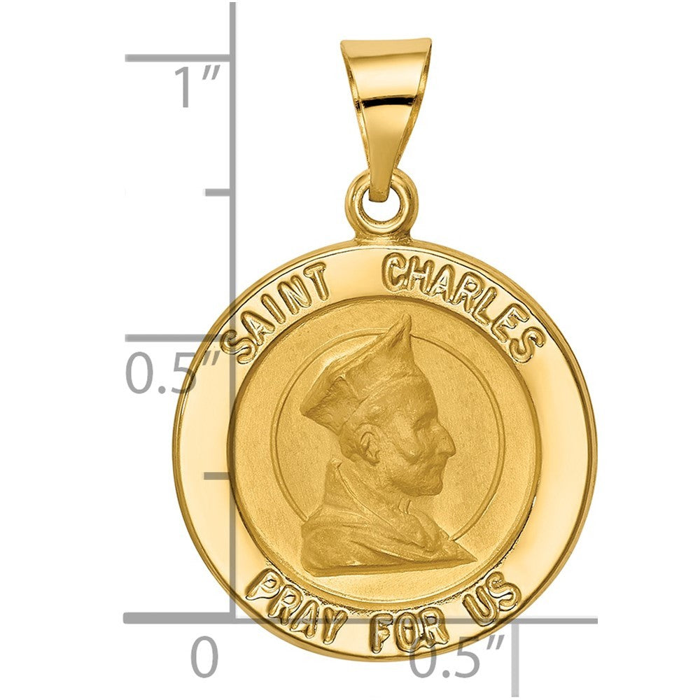 14k Yellow Gold Polished and Satin St. Charles Medal Hollow Pendant