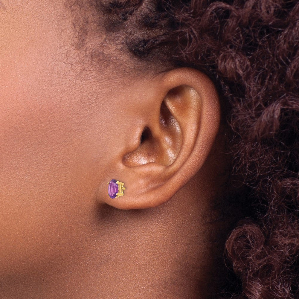14k Yellow Gold 7x5mm Oval Amethyst Stud Earrings
