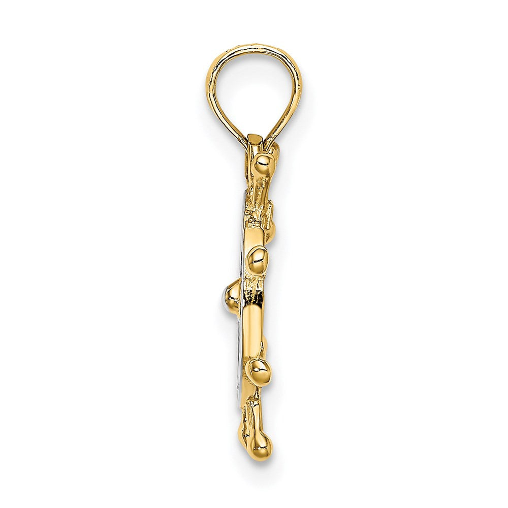 14k Yellow Gold Rhodium 2-D Ship Wheel Charm Pendant
