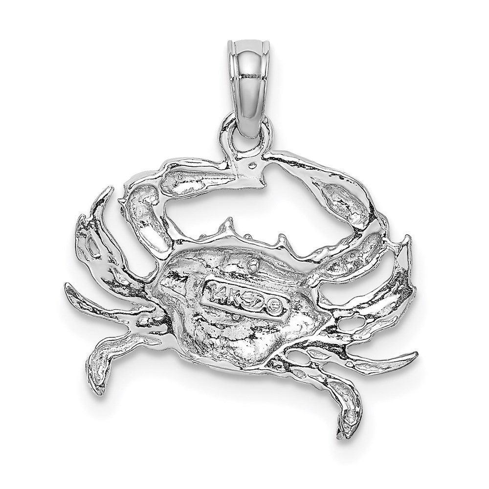 14k White Gold Blue Crab Charm Pendant