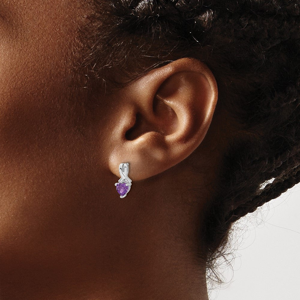 Sterling Silver Rhodium-plated Amethyst and Diamond Dangle Earrings