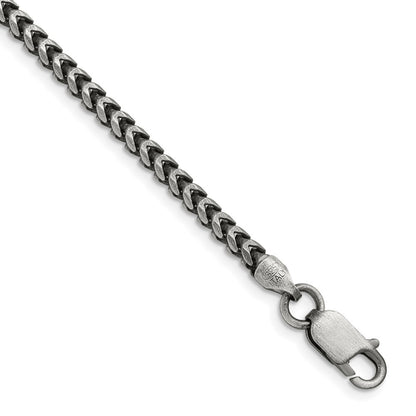 Sterling Silver Antiqued 3.1mm Diamond-Cut Square Franco Chain Necklace 26"
