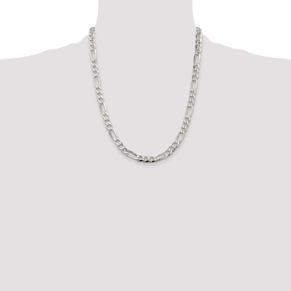 Sterling Silver 7.0mm Pav� Flat Figaro Chain Necklace 22"
