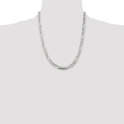 Sterling Silver 7.0mm Pav� Flat Figaro Chain Necklace 22"