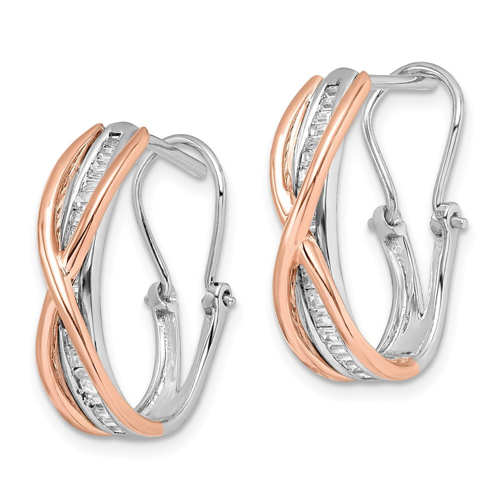 14k Rose and White Gold Diamond Fancy Hoop Earrings