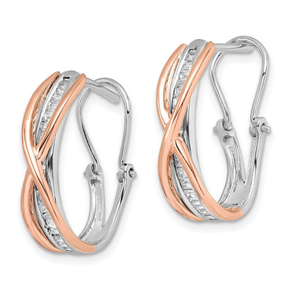 14k Rose and White Gold Diamond Fancy Hoop Earrings