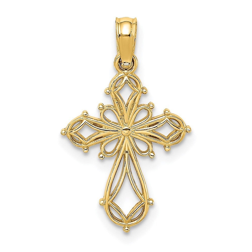 14k Yellow Gold Cut-Out Fancy Cross Charm Pendant