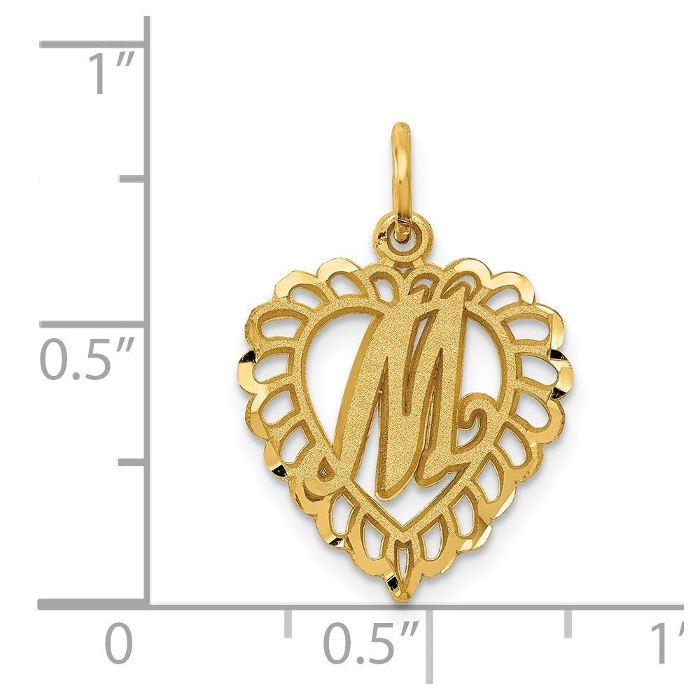 14k Yellow Gold Heart Letter M Charm Pendant