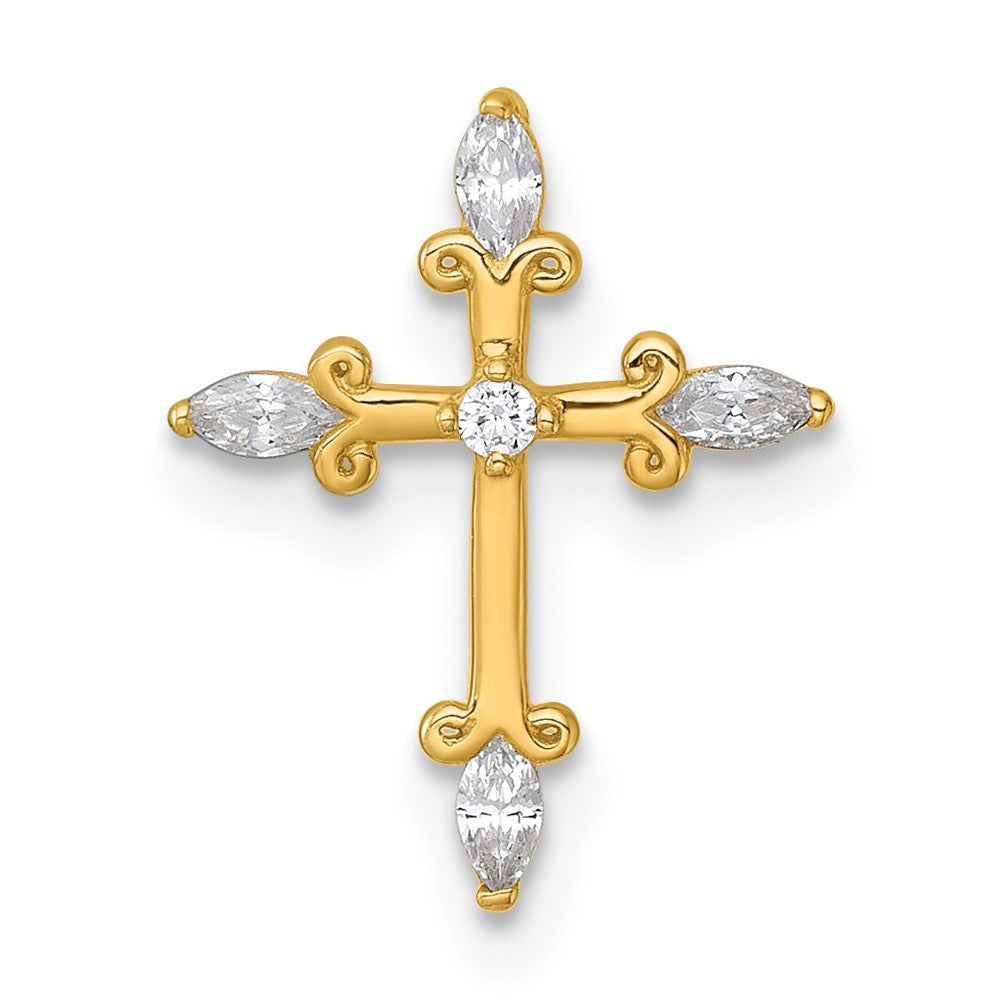 14k Yellow Gold Polished Fancy CZ Cross Chain Slide