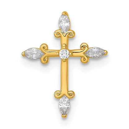 14k Yellow Gold Polished Fancy CZ Cross Chain Slide