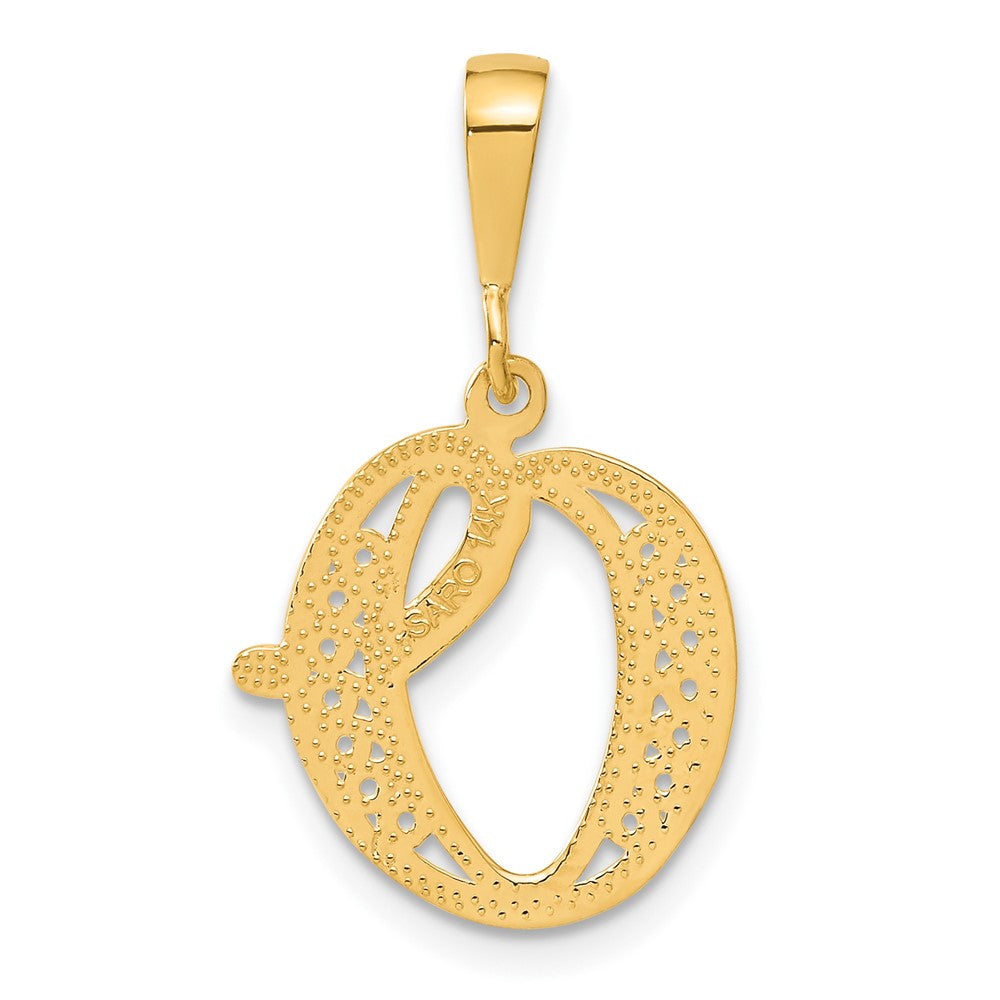 14k Yellow Gold Polished Script Filigree Letter O Initial Pendant