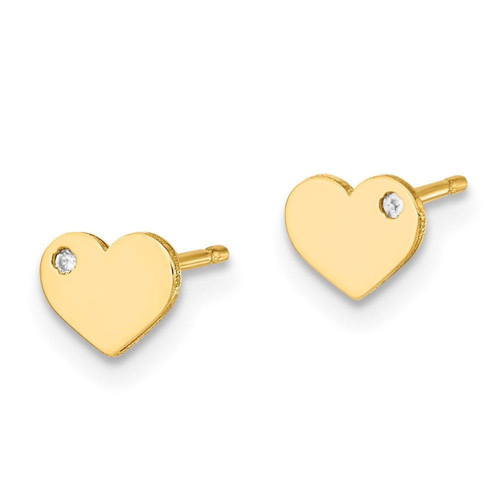 14k Yellow Gold Polished CZ Heart Button Stud Earrings
